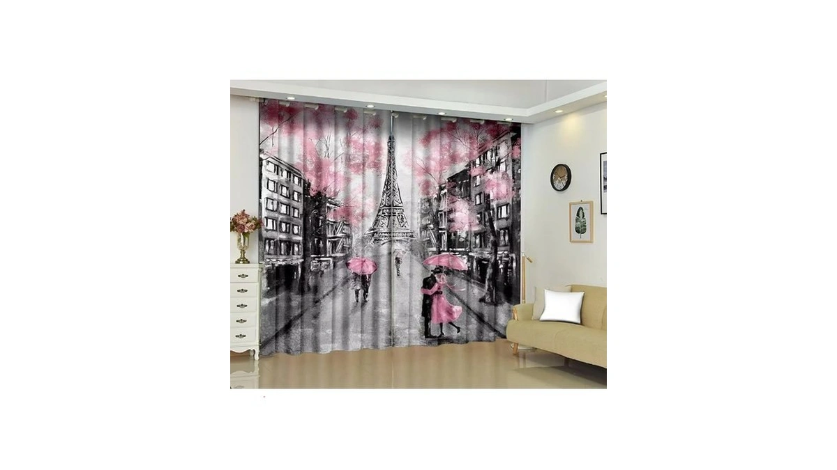 Kxry Pink Paris Eiffel Tower Blackout Curtains For Bedroom Living