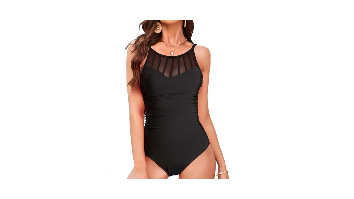 Ynique Women's One Piece Swimsuit Tummy Control Mesh Bathing Suits