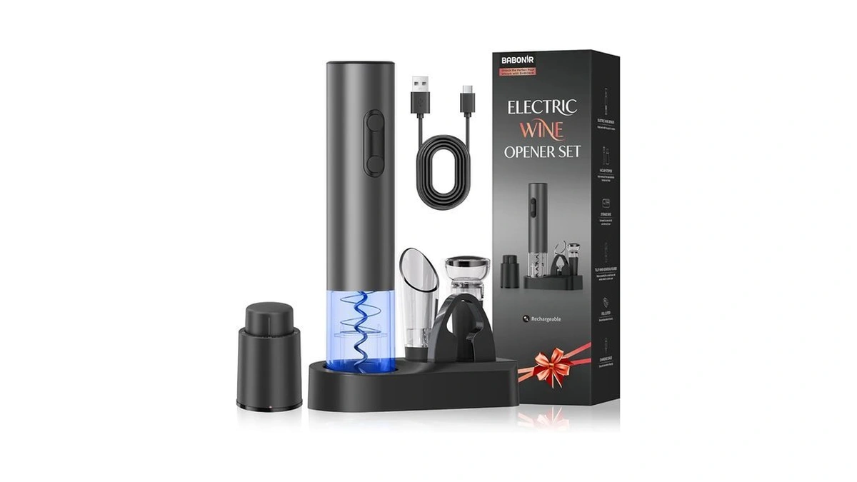 Electric Wine Opener Rechargeable, Babonir 7-in-1 Wine Gift Set