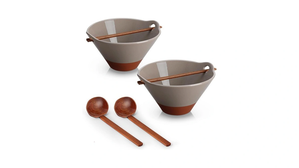 Malacasa 42 Oz Ceramic Ramen Bowls With Chopsticks & Spoon,