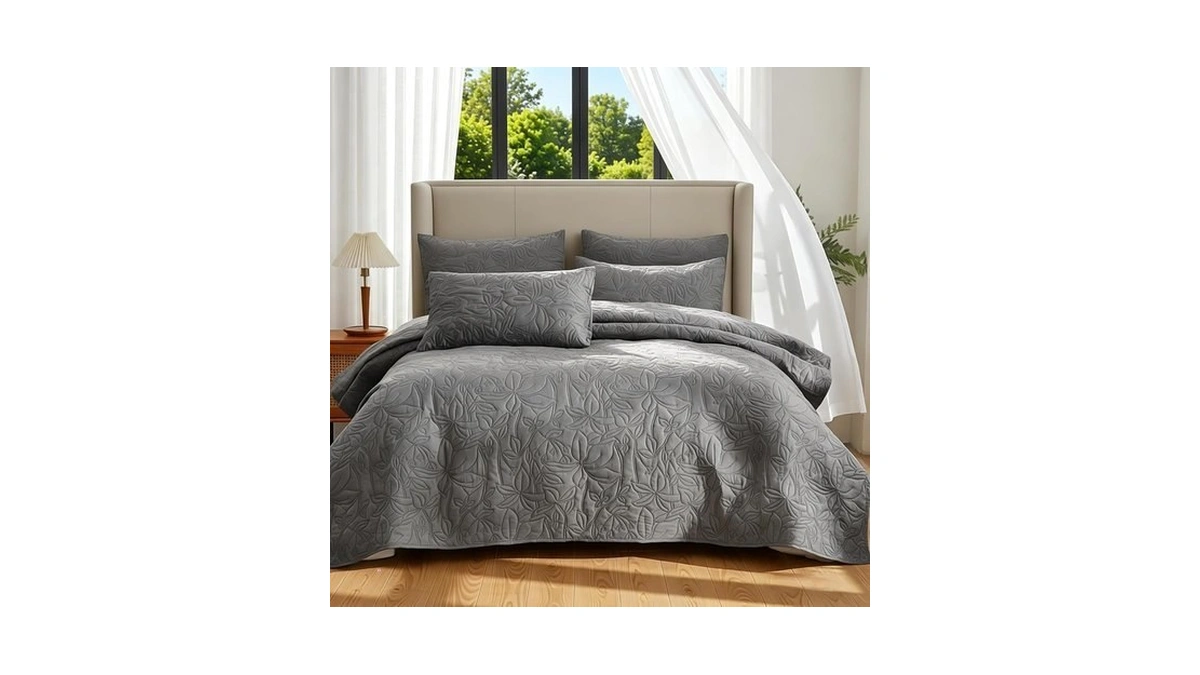 Andreannie Quilts King Size Bedding Set Gray Bedspreads 3 Pieces