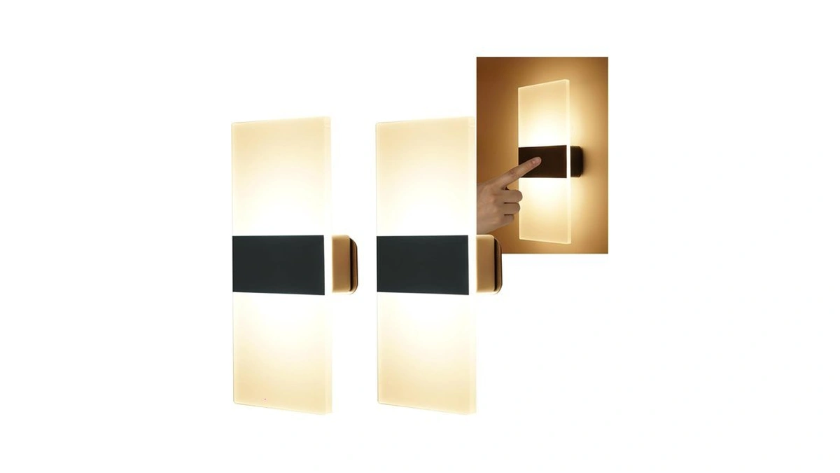Felrelwel Battery Wall Sconces, Acrylic Bedside Led Wall Lamps Set