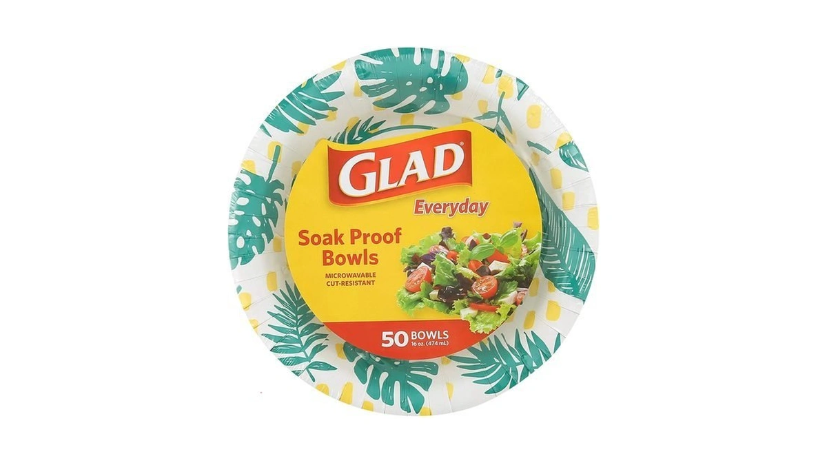 Glad Round Disposable Paper Bowls, Palm Leaves Pattern, 16 Oz,
