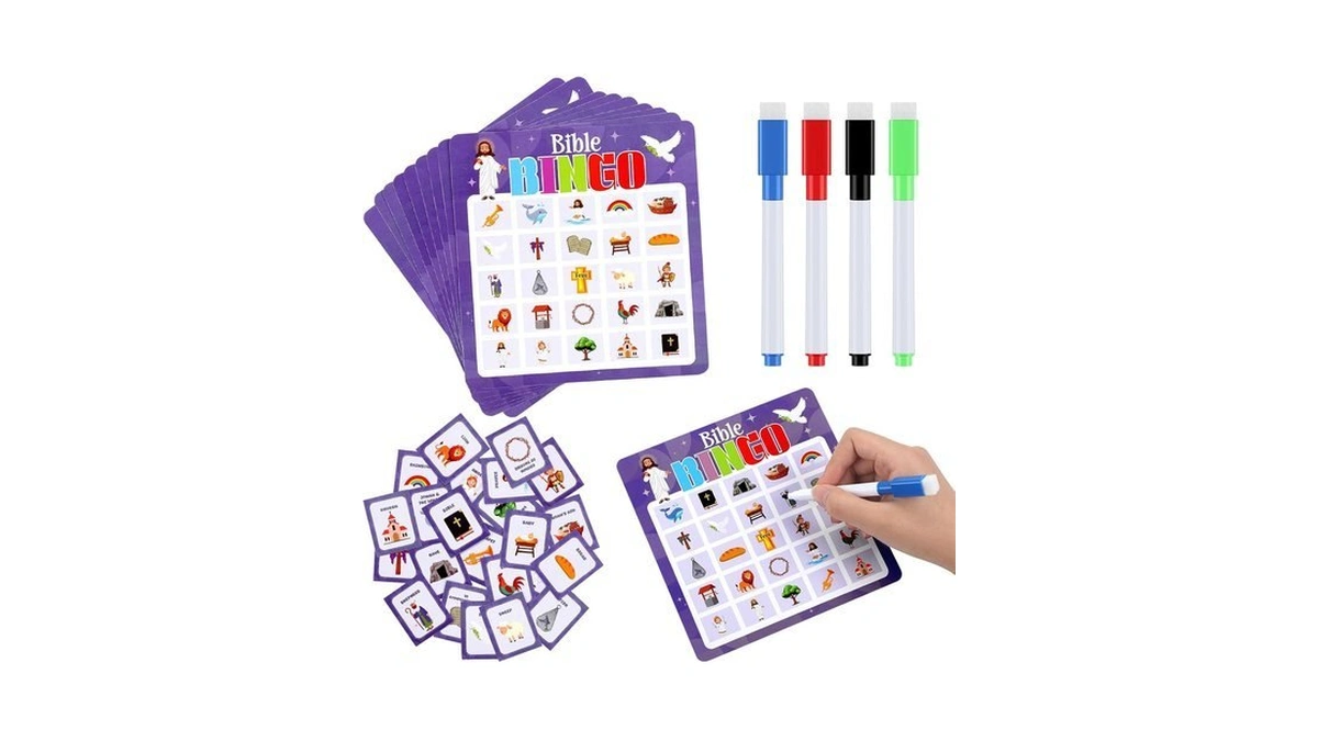 Soulchen 52 Pcs Bible Games Dry Erase Bingo Game 24