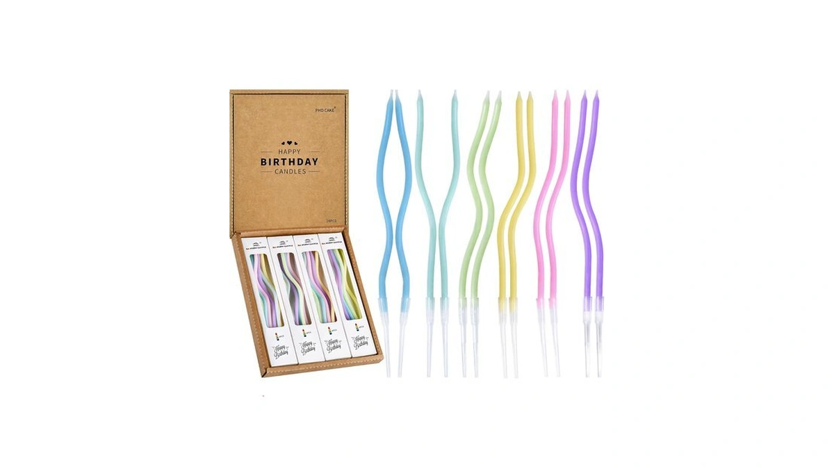 Phd Cake 24-count Colorful Pastel Spiral Long Thin Birthday Candles,