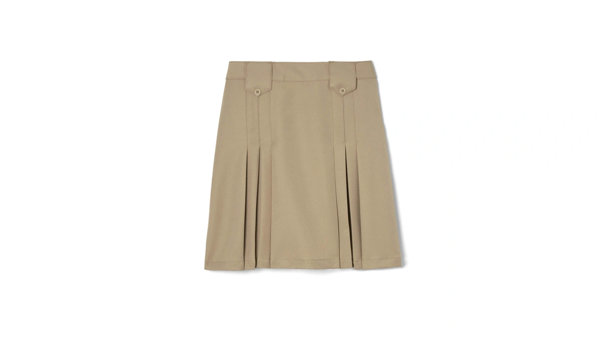 French Toast Girls' Adjustable Waist Front Tab Pleated Skirt, Khaki,