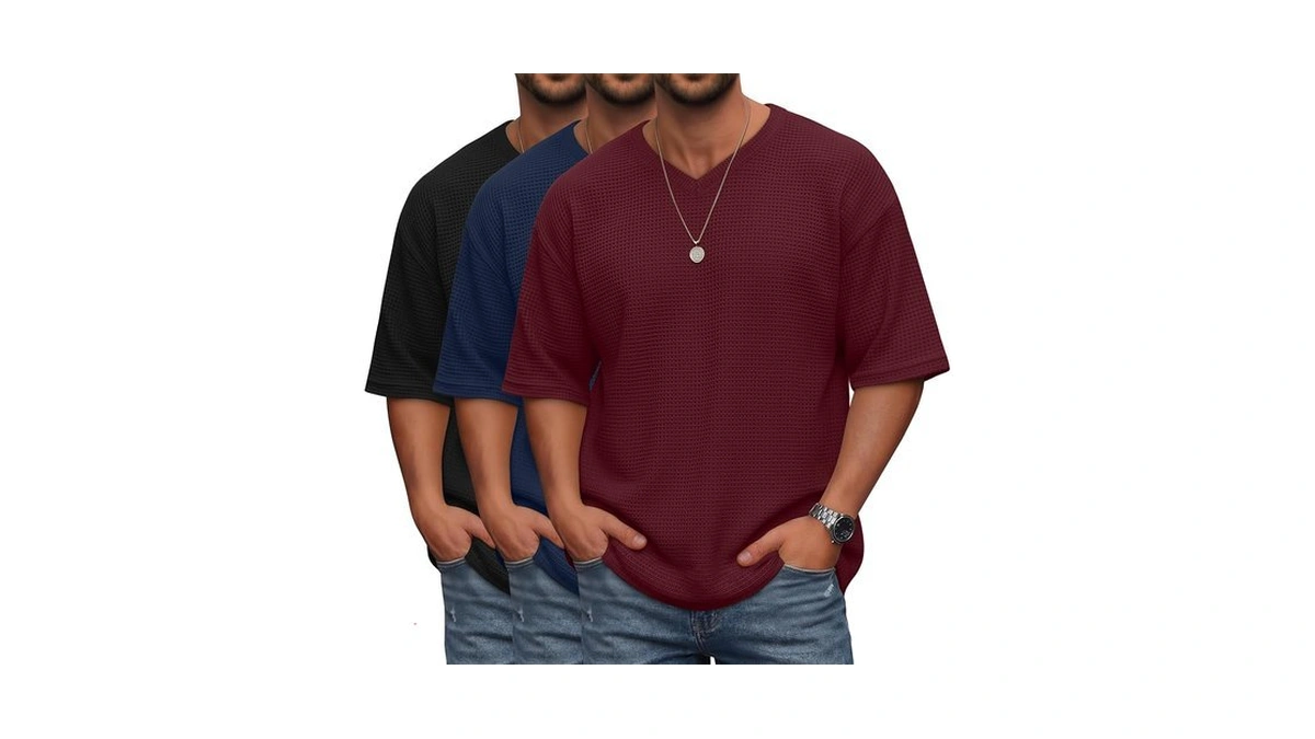 Amazon : Velvelhall 3 Pack Men's Waffle T-shirts,