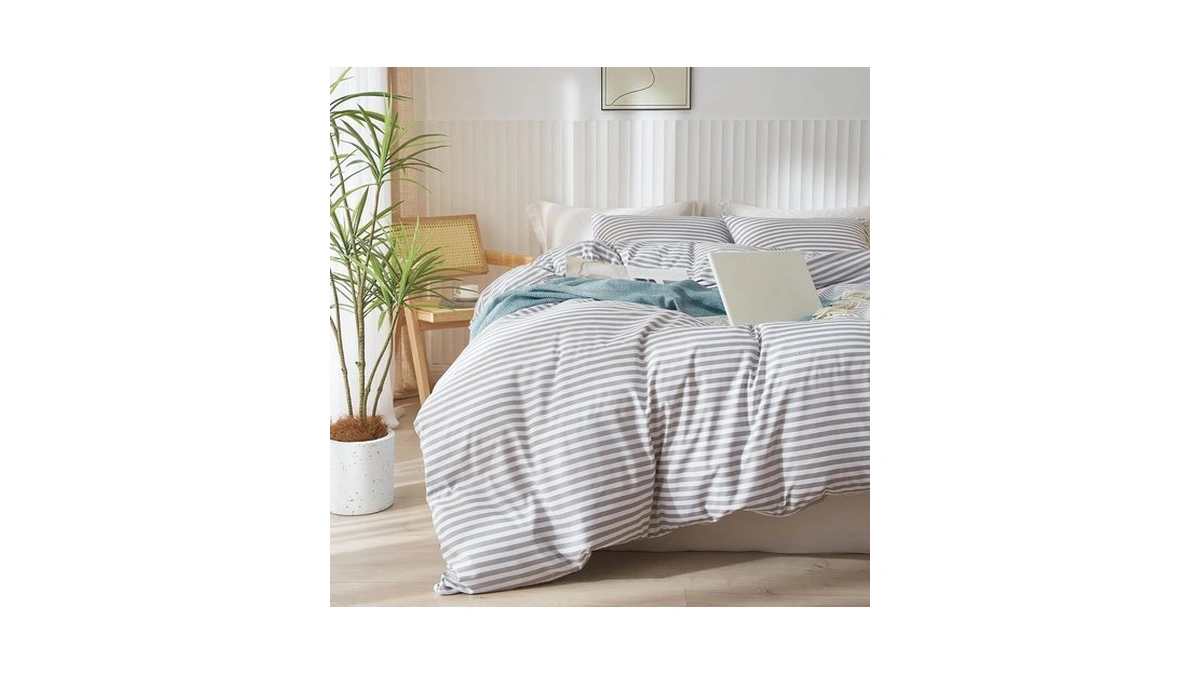 Mixinni Striped Comforter Set Twin Xl Size - Grey White