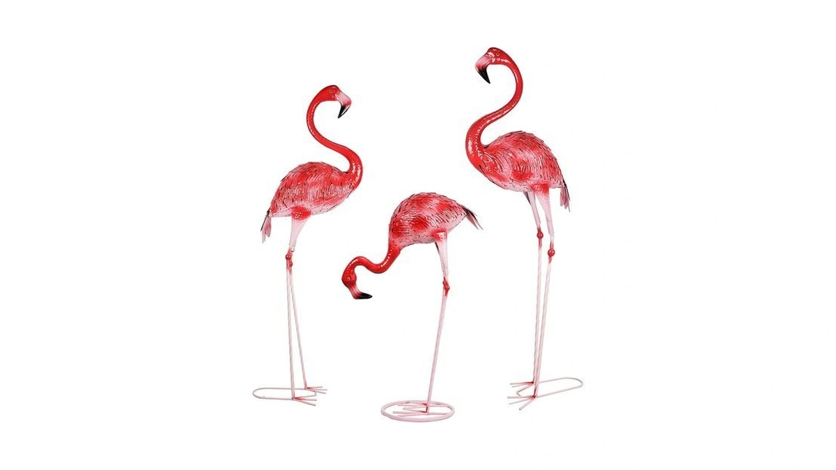 Dreamseden Large Flamingo Garden Statues Set Of 3, Outdoor Metal