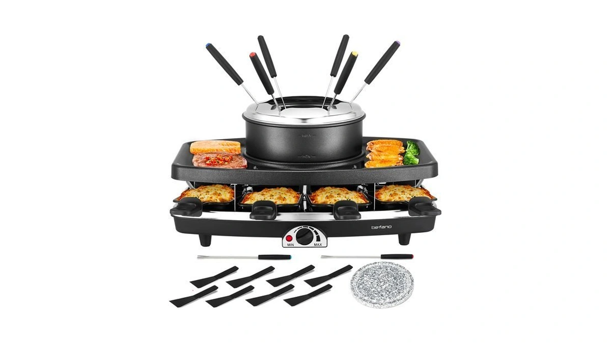 Electric Raclette Grill With Fondue Pot, 1100w Table Grill For