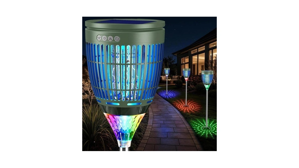 All In 1 Solar Bug Zapper Outdoor, Flame & Projection