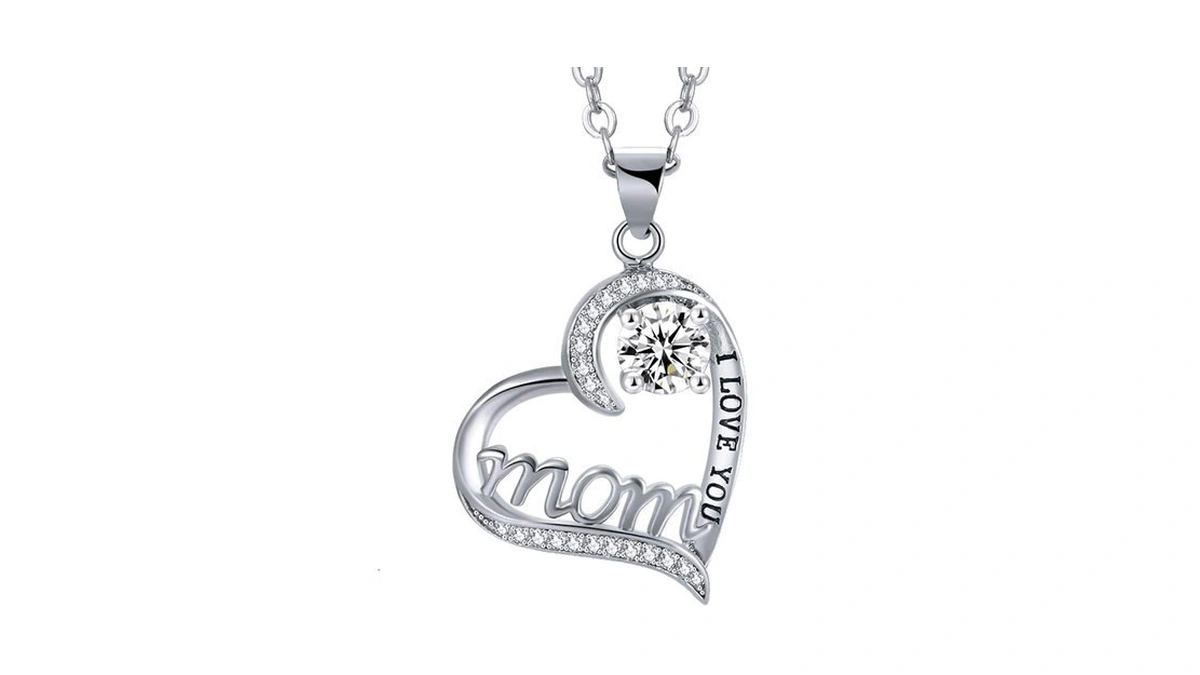 Ueuc I Love You Mom Love Heart Necklace,925 Sterling Silver