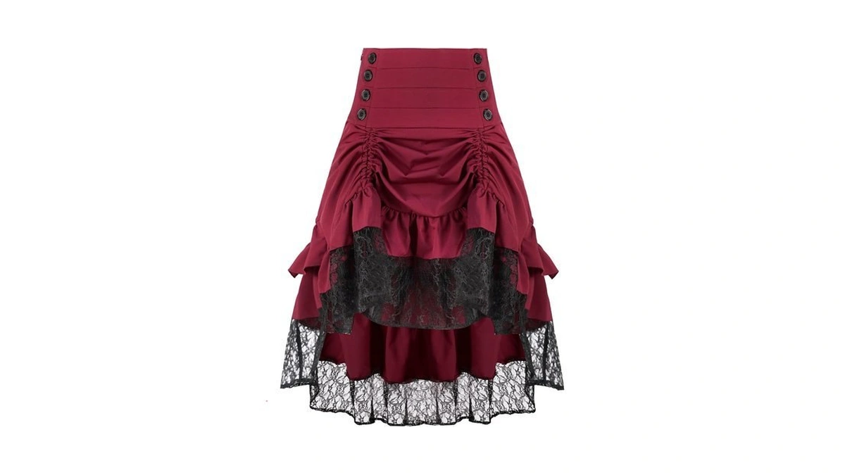 Yiranyijiu Women's Steampunk Gothic Skirt Pirate High-low Ruffled Skirts(yt2339-rd,l)