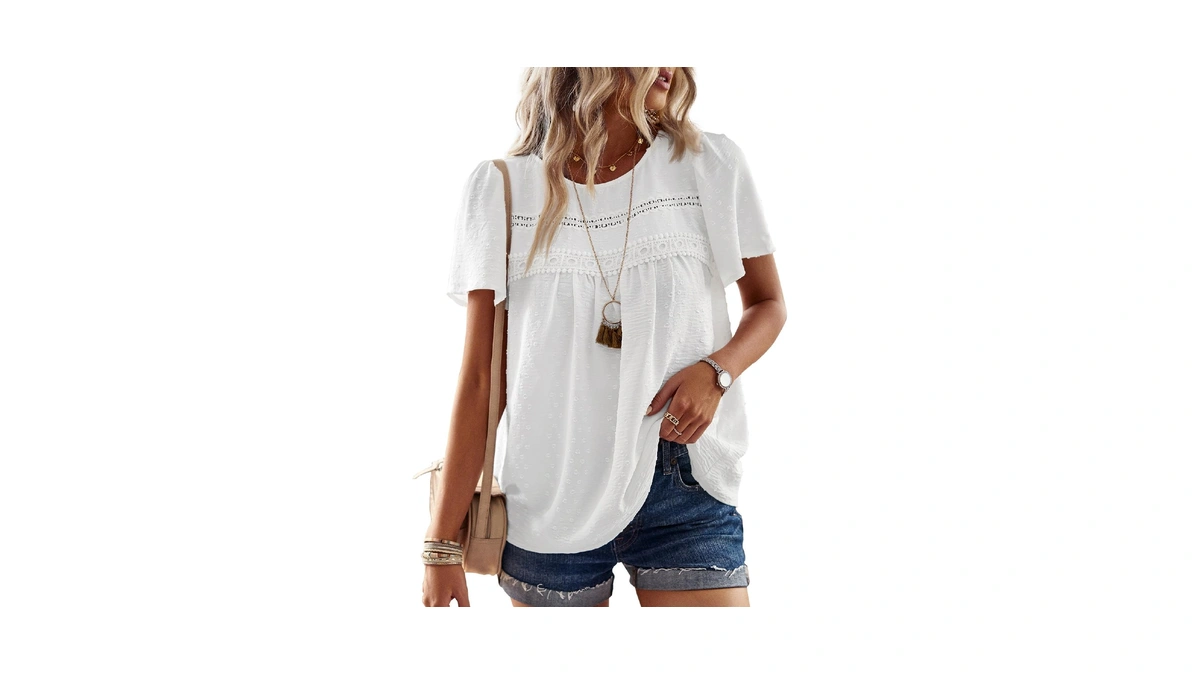 Falechay Spring Womens Tops Dressy Casual Crewneck Womens Lace Crochet