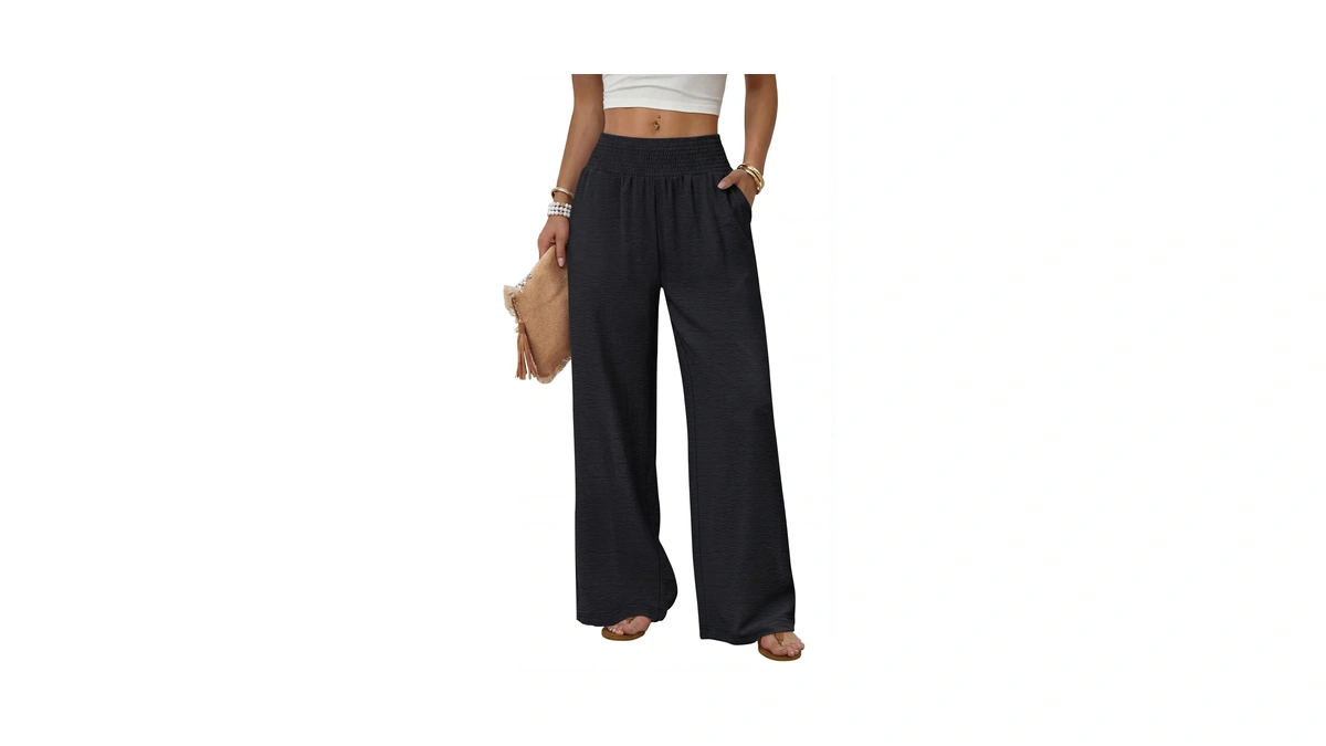 Sampeel Black Wide Leg Linen Pants Woman Boho Palazzo Trousers