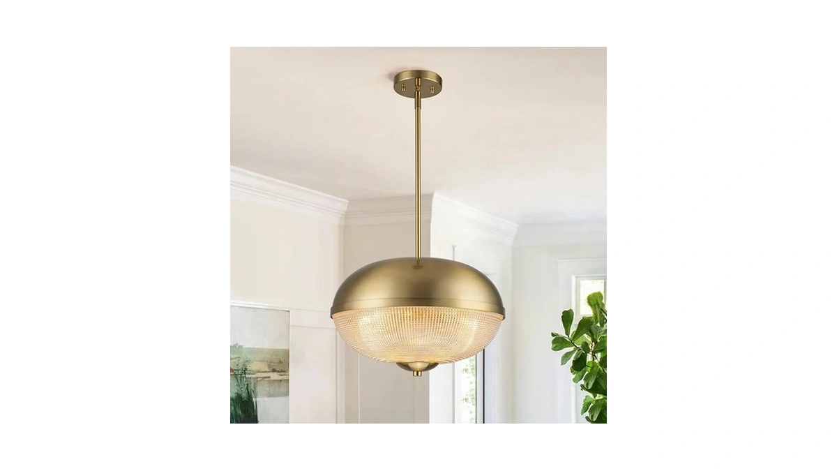 Zicbol Modern Brass Glass Pendant Light, 3-light Gold Hanging Light