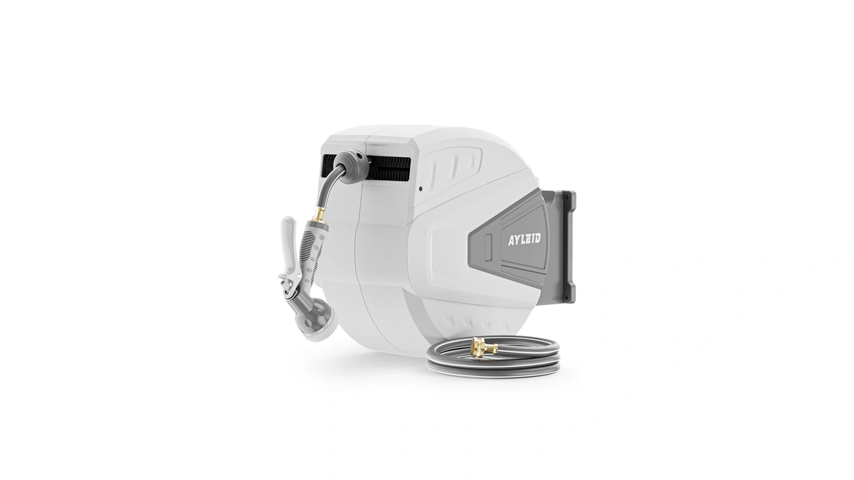 Ayleid Retractable Rubber Hybrid Garden Hose Reel, 1/2"x130ft Wall Mount