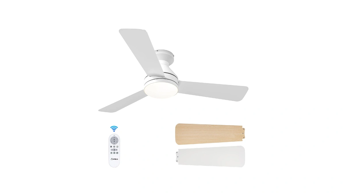 Amico 42 Inch White Low Profile Ceiling Fans With Lights