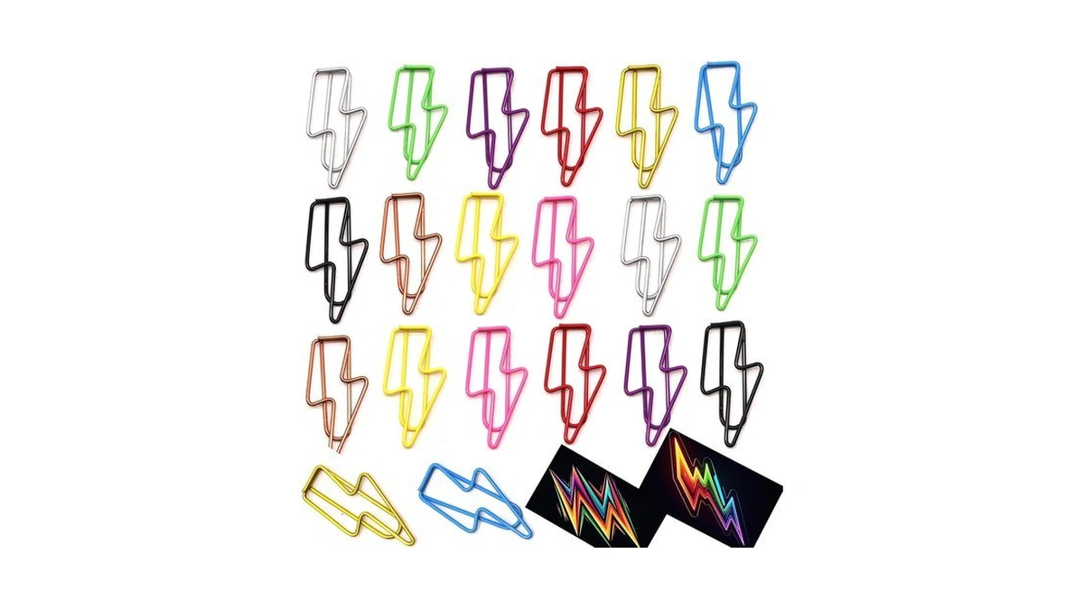 Upquzzfy 50 Pcs Lightning-shaped Paper Clips - Funny Metal Paperclips