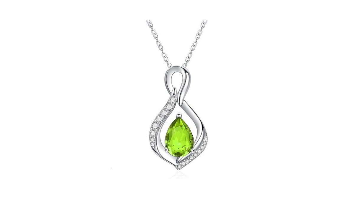 Jiyvy32 Peridot Infinity Necklace August Birthstone White Gold Plated