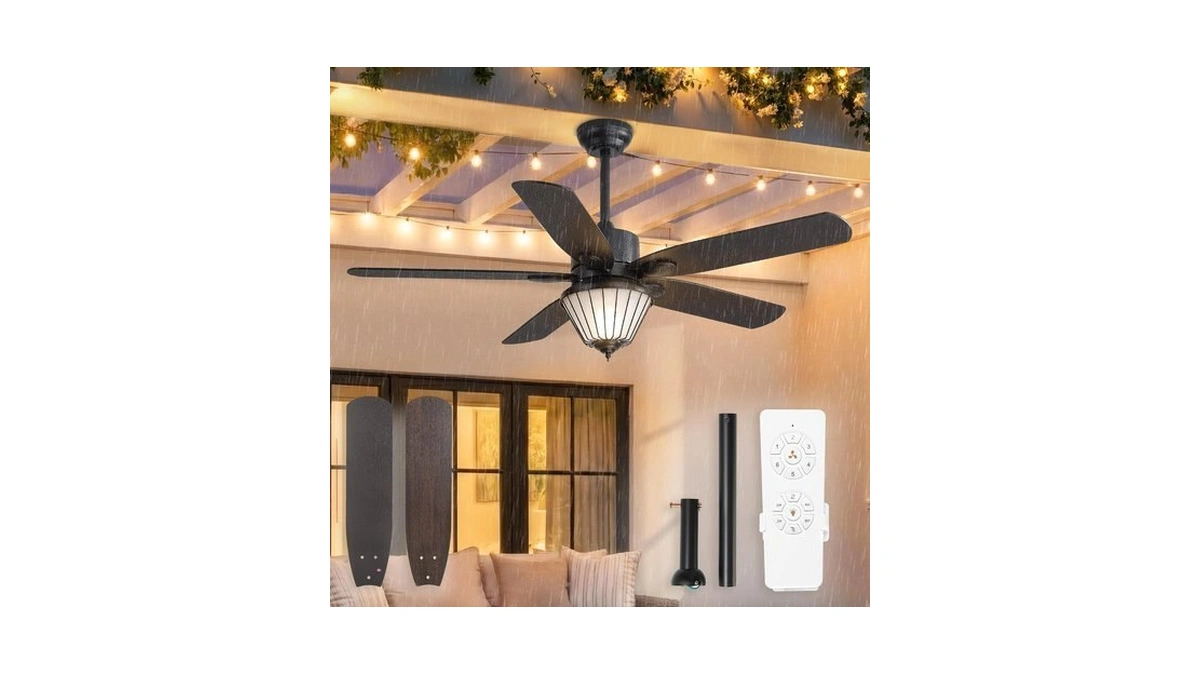 52" Outdoor Ceiling Fan With Lights For Patios, Ip65 Waterproof,