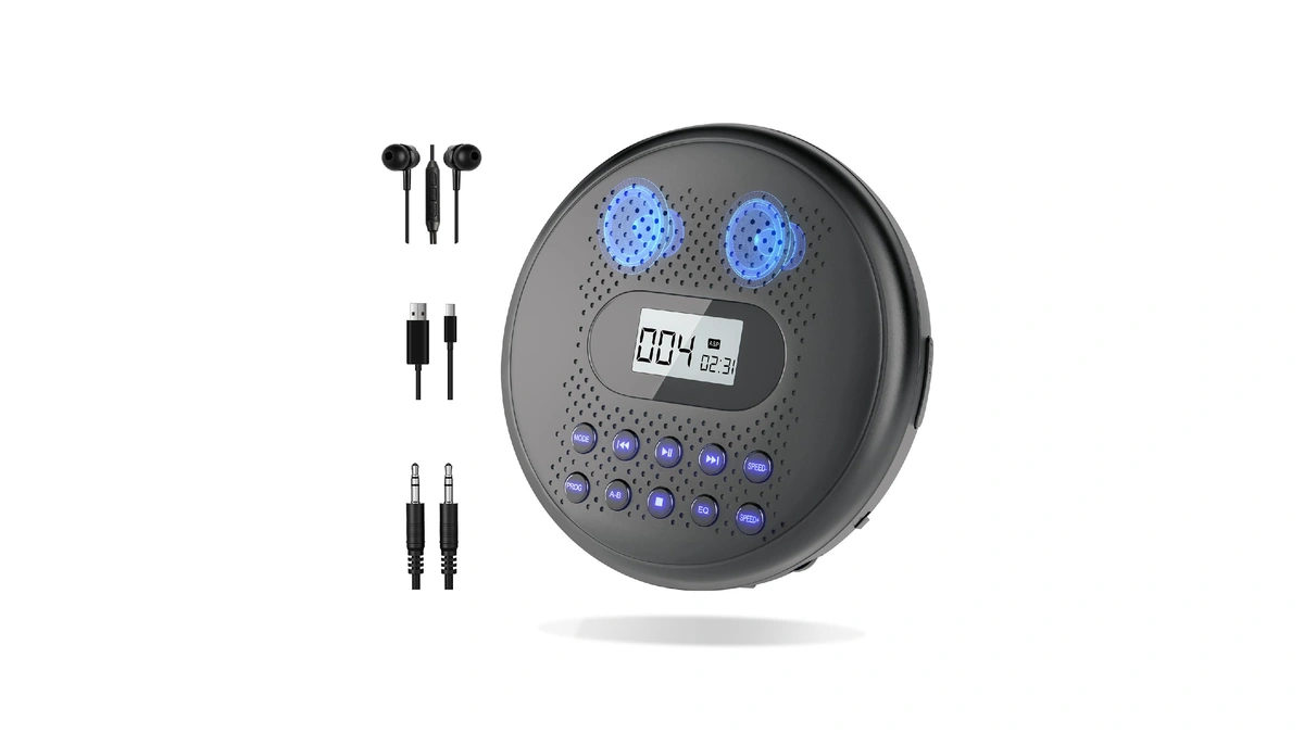 Arafuna Portable Cd Player With Dual Stereo Speakers, Rechargeable For