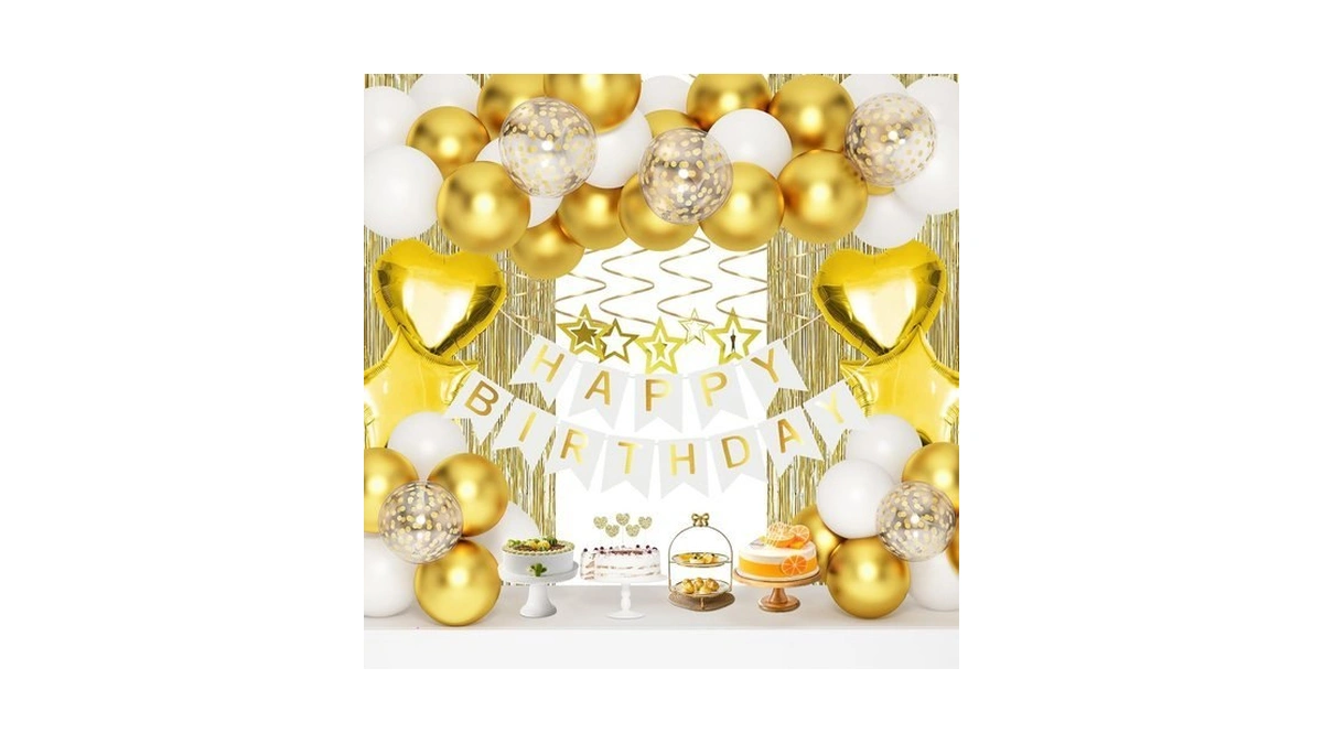 Gold Birthday Decorations, White And Gold Balloons Party Decorations Set,