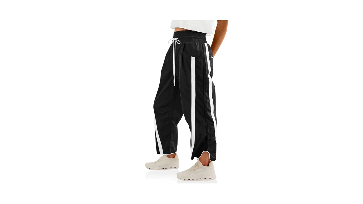Fisoew Women's Baggy Wide Leg Pants Casual Drawstring Elastic Waisted