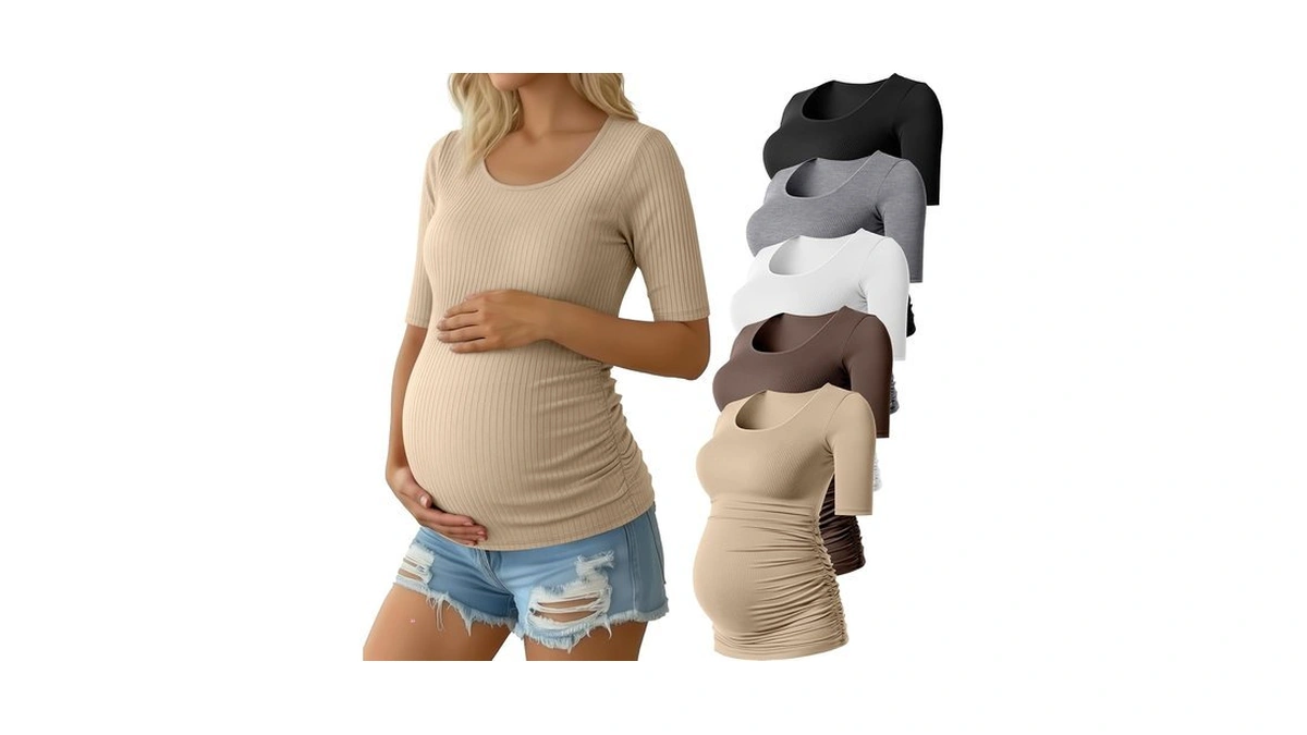 Sweetyweee 5 Pack Maternity Half Sleeve Tops, 5-color, Medium