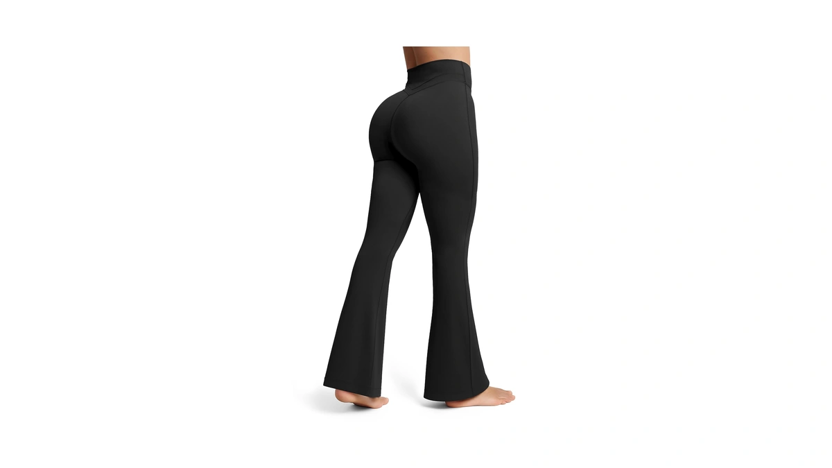 Olmlmt No Front Seam Flare Leggings For Women, Black, Small