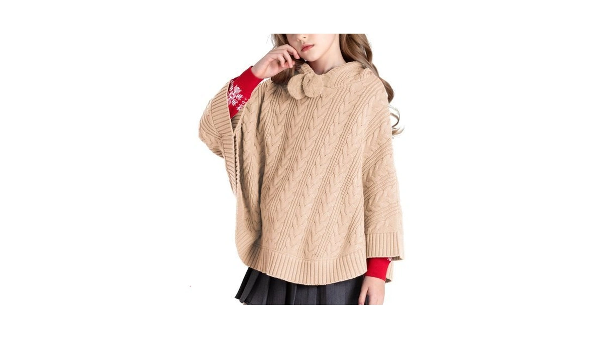 Boboyoyo Cape For Girls Hooded Cable Knit Poncho Sweaters Kids