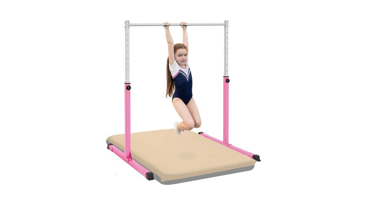 Jivifao Gymnastics Bar With Self-inflating Mat, 3' To 5' Adjustable