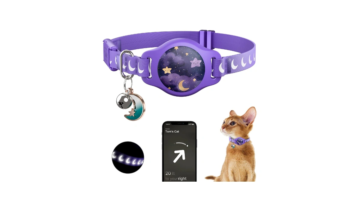 Typecase Reflective Breakaway Cat Collar With Airtag Holder, Purple &