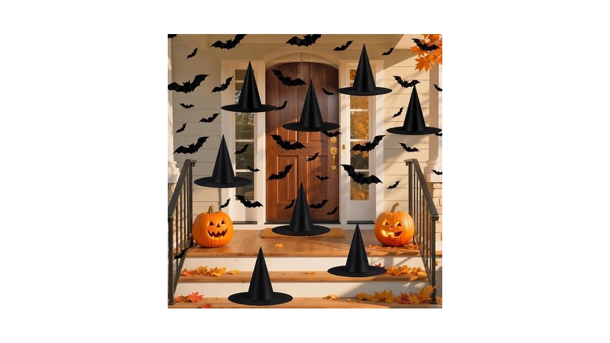 Tepoobea Halloween Decorations Black Witch Hats, 8 Pack Hanging Witches