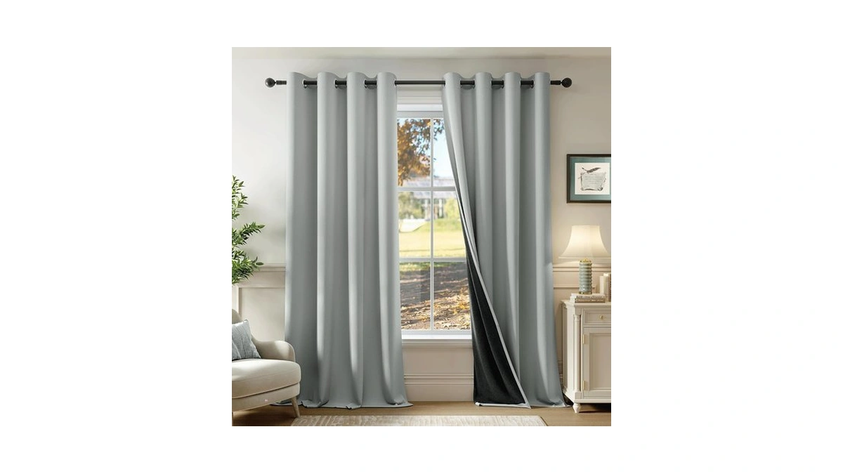 Beauoop Grey 100% Blackout Curtains For Bedroom Living Room 52x54