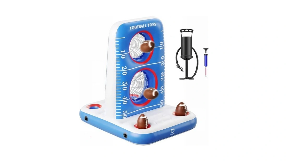 Qpau Pool Football Toss Game, Inflatable Dual Net Target Design