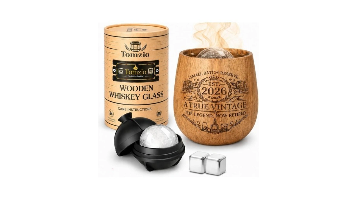 Tomzio Retirement Gifts For Men 2026, 11oz Charred Wooden Whiskey