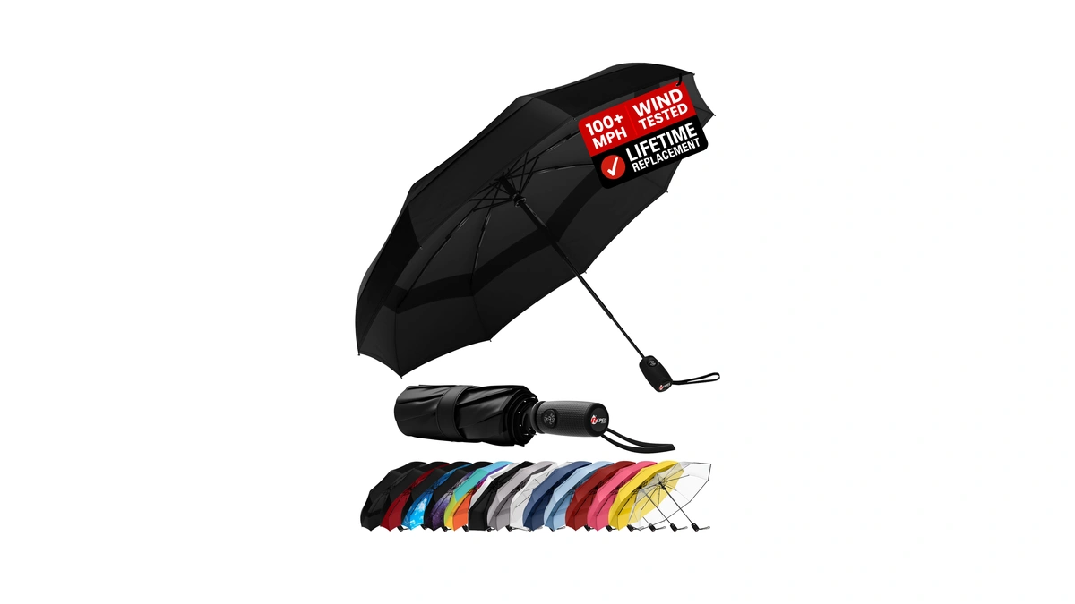 Windproof Travel Umbrella - Compact & Withstands Winds Up To