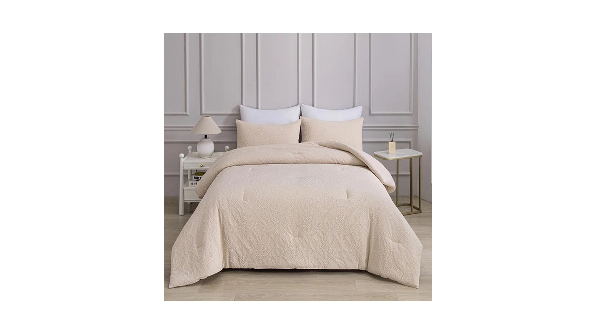 Cinyana Queen Jacquard Comforter Set Beige Leaf Bohemian