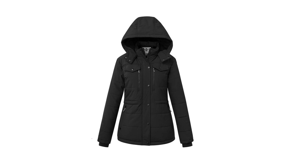 Wenven Women's Winter Quilted Warm Puffer Jacket With Removable Hood(black,