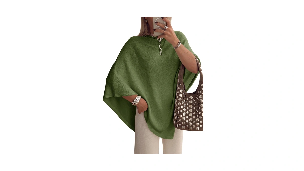 Saodimallsu Womens Poncho Sweater Boat Neck Batwing Sleeve Fall Trendy