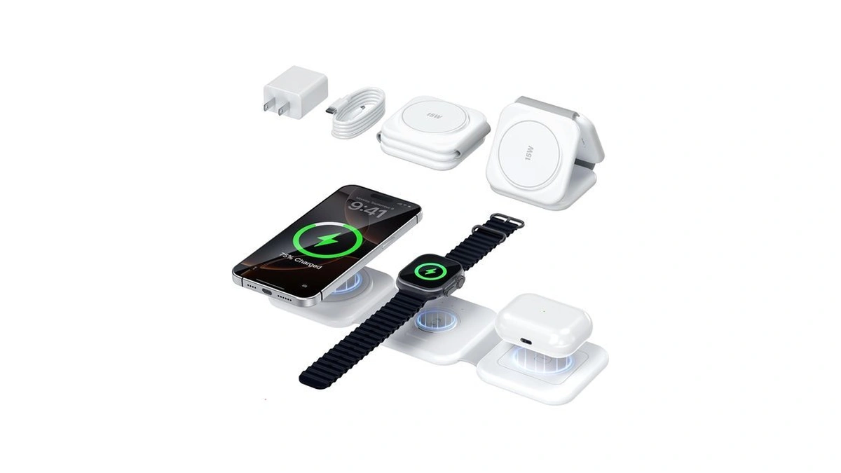 15w Magnetic Travel Charging Station, 3-in-1 Foldable Magsafe Charger