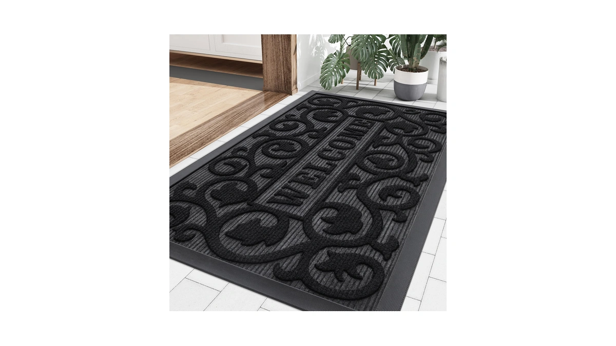 Smiry Front Door Mat Outside Entrance, Low Profile Rubber Doormat,