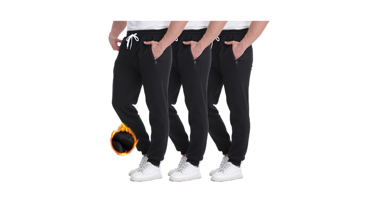 Sugarno Mens Fleece Joggers Sweatpants,3 Pack Sweat Pants With Zipper