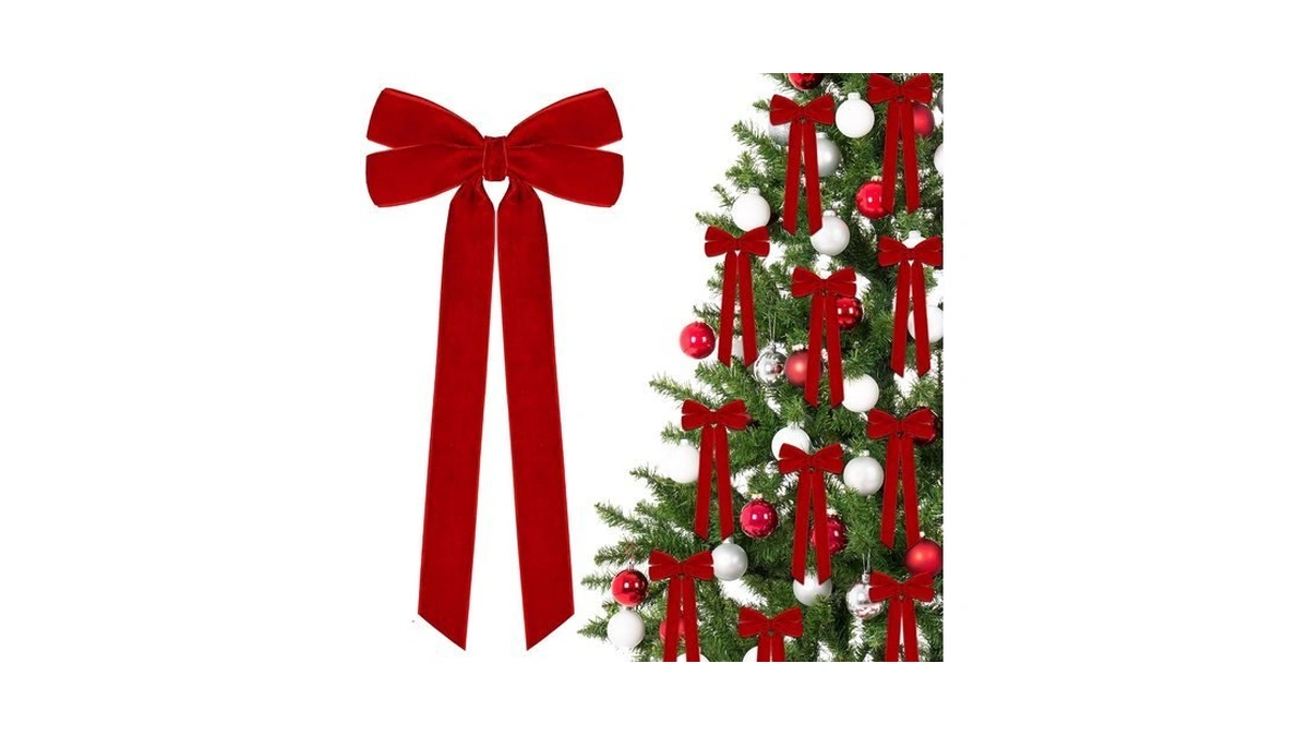 Mukosel 12pcs Red Velvet Bows For Christmas Tree Decorations