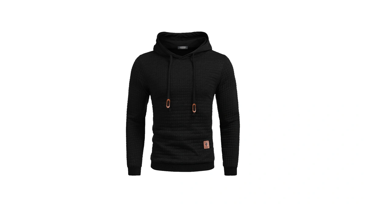 Coofandy Men's Black Casual Hoodies Knitted Sweatshirt Hipster Gym Long