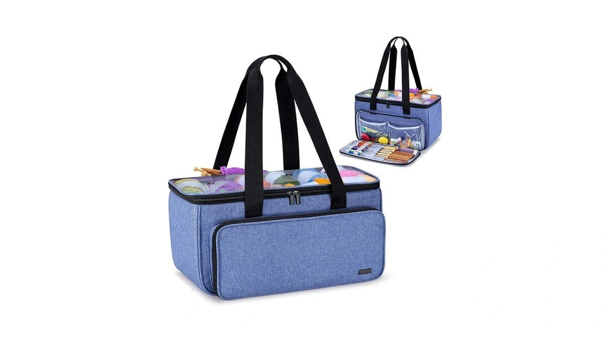Yarwo Crochet Bag Knitting Organizer, Yarn Storage Tote With Multi-pockets