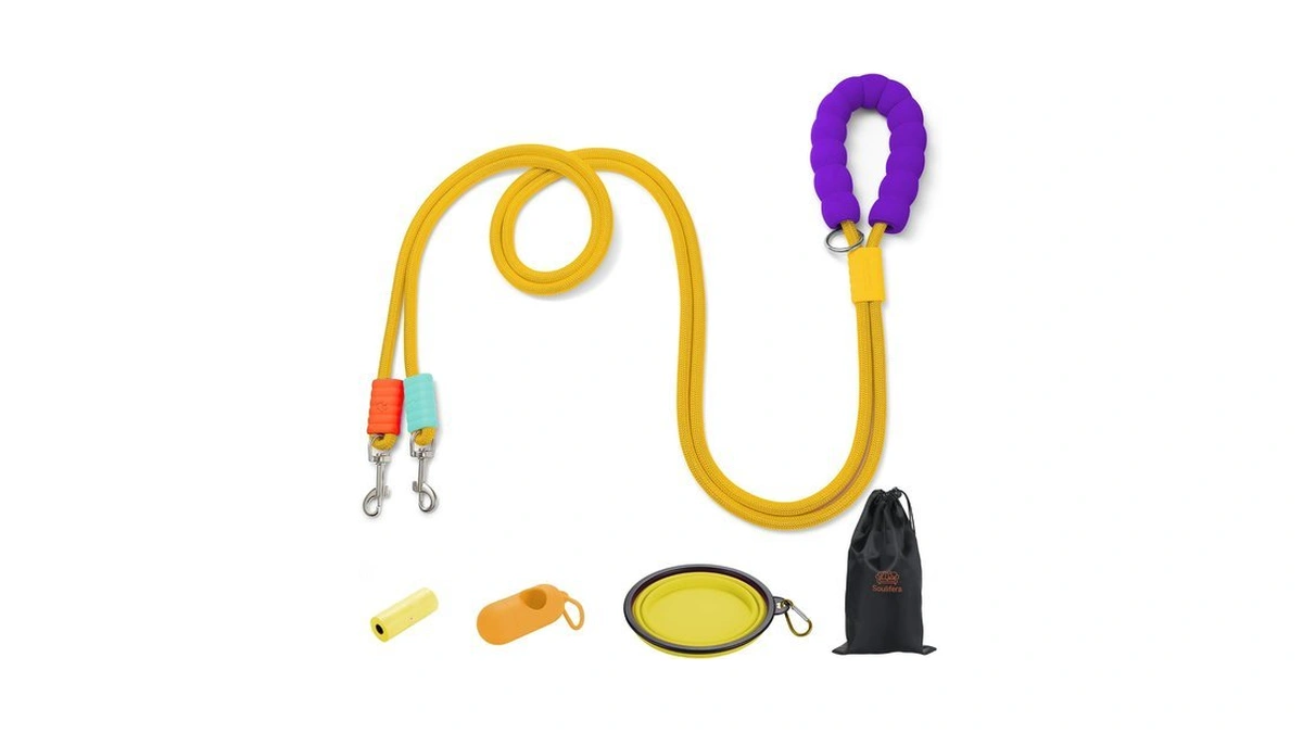 Double Dog Leash, Hands Free Dog Leash Set W/sponge Handle,