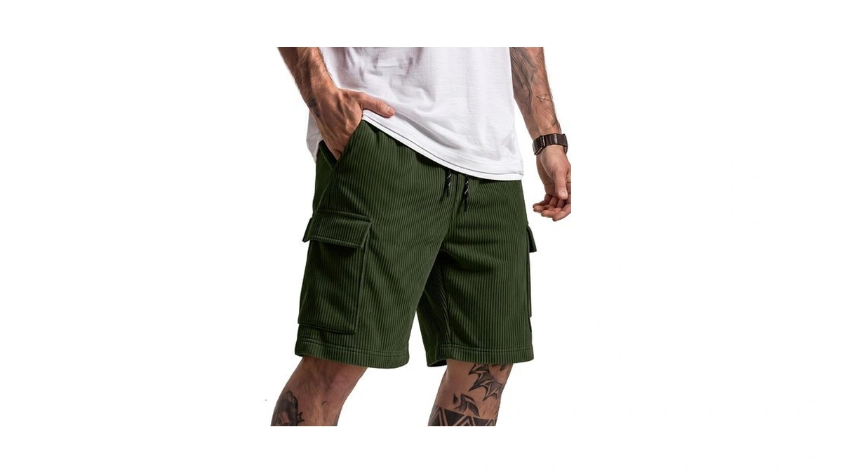 August Alley Men's Cargo Corduroy Shorts, Army Green, Large