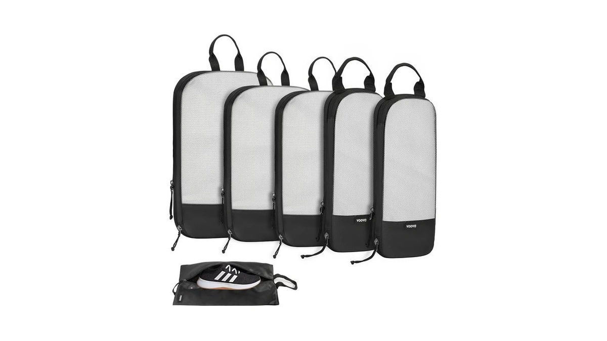 Voova Compression Packing Cubes For Travel, 6 Piece Set, Black